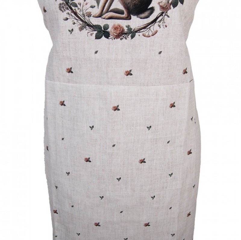 Grembiule da cucina in cotone decorato con lepre con fiocco verde in ghirlanda, perfetto come regalo di Pasqua